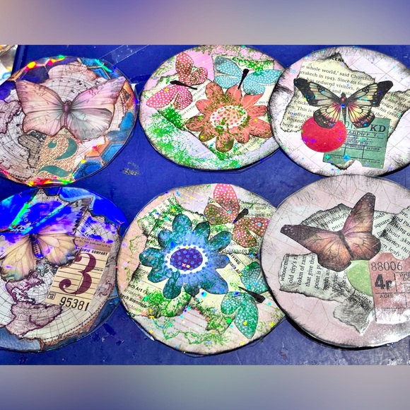 Colorful Butterfly and Floral paper Coasters for junks journals scrapbook mixed - Picture 1 of 4